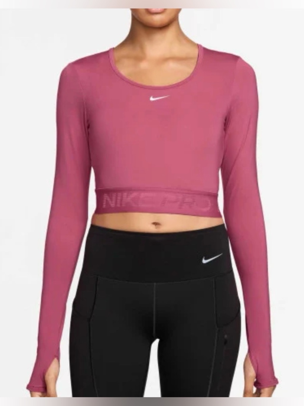 NWT Nike pro women’s long sleeve dri fit cropped workout training top size M